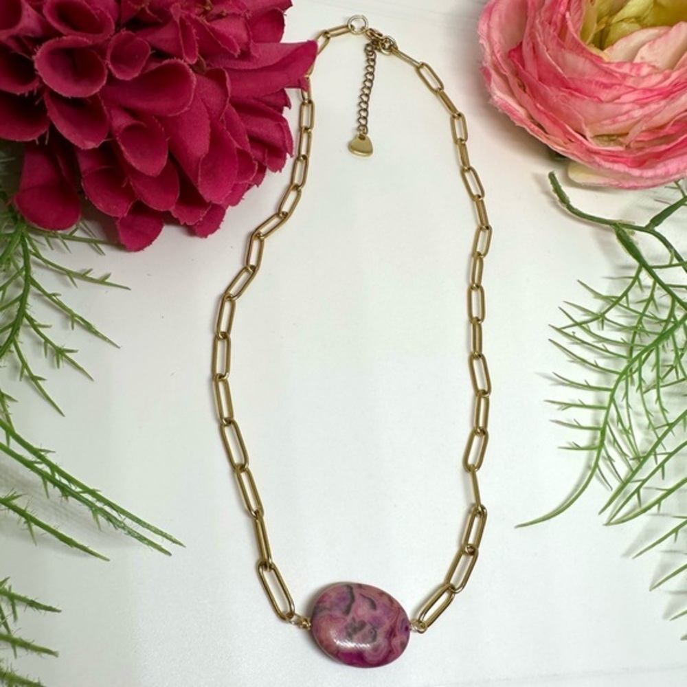 NEW⚜️Pink Lace Agate Gemstone Chain Necklace